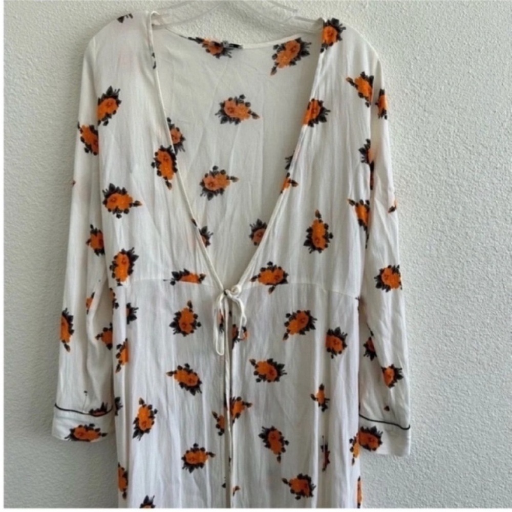 Ganni Roseburg Floral Crepe Midi Wrap Dress Vanilla Ice - Picture 7 of 11